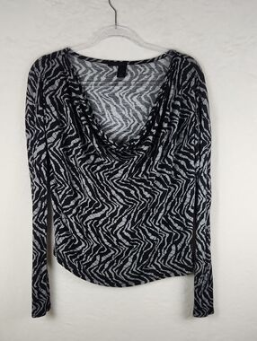 DNKY Zebra Print Cowl Neck Long Sleeve Top Black And Grey Women's Size Medium